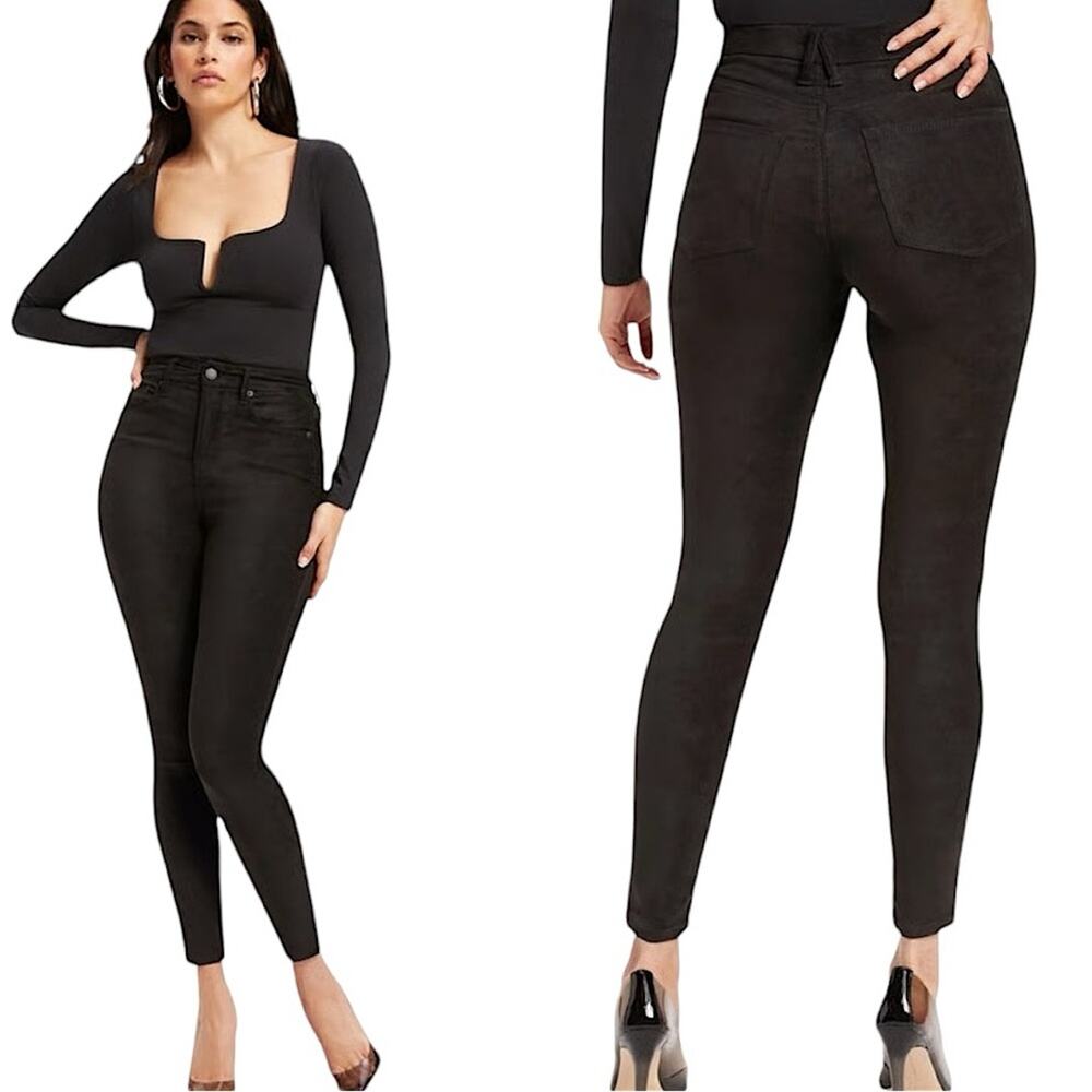 NWT Good American Good Legs Suede Like Black Skinny Jeans Size 8/29 Retail $165